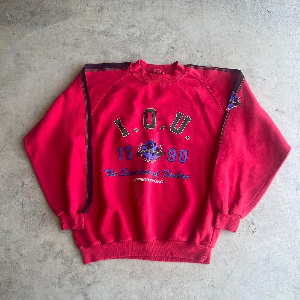 1990 IOU vtg sweater pullover red mens size XL